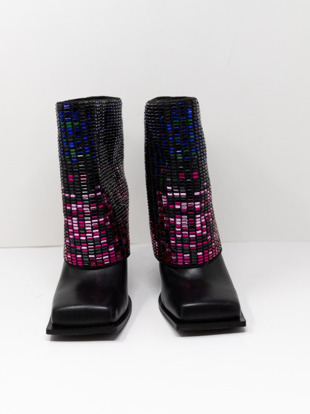 Azalea Wang Vollmer Rainbow Rhinestone Crystal Jewel Foldover Booties Shoes 8 - Picture 2 of 4